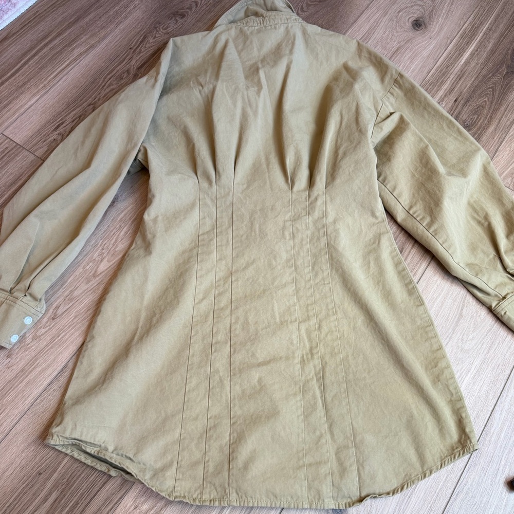Wayf Libby Shirt Dress Khaki Tan Bloomingdale’s Cotton Lyocell Long Sleeve MED - Picture 4 of 11